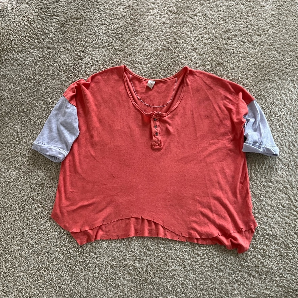 We The Free Coral and Gray Top